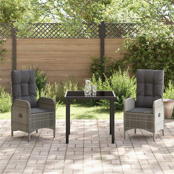 Grote foto vidaxl tuin eetset met kussen 3 pcs grijs poly riet tuin en terras tuinmeubelen