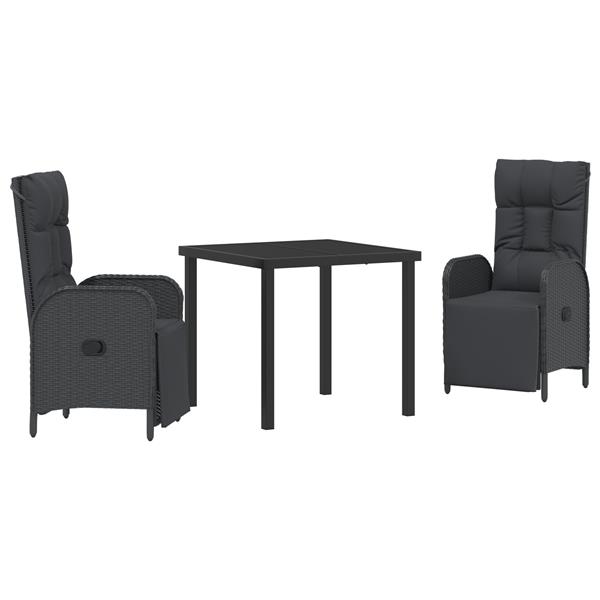 Grote foto vidaxl tuin eetset met kussen 3 pcs zwart poly riet tuin en terras tuinmeubelen
