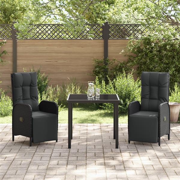Grote foto vidaxl tuin eetset met kussen 3 pcs zwart poly riet tuin en terras tuinmeubelen