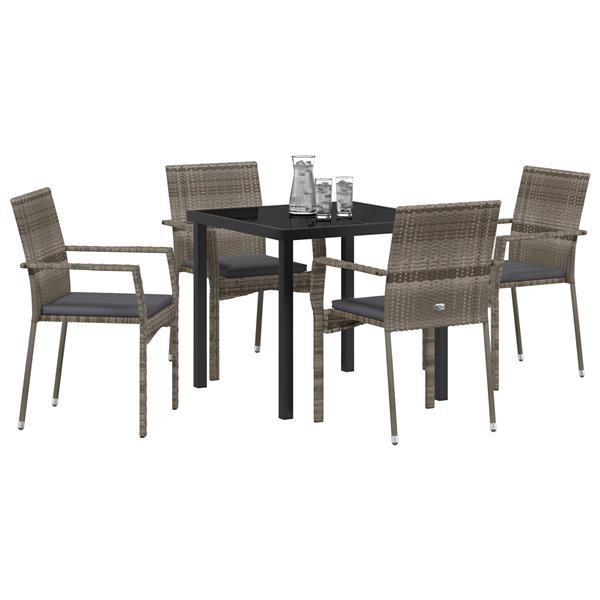 Grote foto vidaxl tuin eetset met kussen 5 pcs grijs poly riet tuin en terras tuinmeubelen