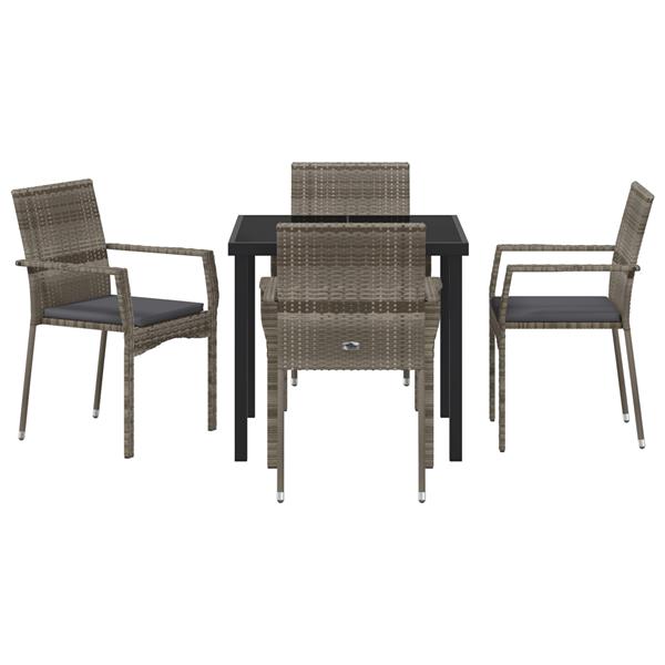 Grote foto vidaxl tuin eetset met kussen 5 pcs grijs poly riet tuin en terras tuinmeubelen