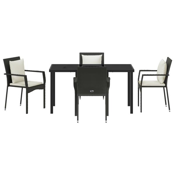 Grote foto vidaxl tuin eetset met kussen 5 pcs zwart poly riet tuin en terras tuinmeubelen