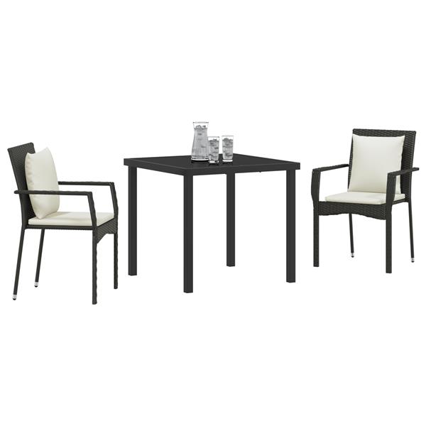 Grote foto vidaxl tuin eetset met kussen 3 pcs zwart poly riet tuin en terras tuinmeubelen