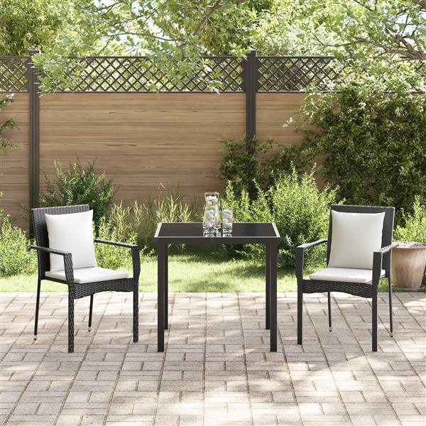 Grote foto vidaxl tuin eetset met kussen 3 pcs zwart poly riet tuin en terras tuinmeubelen