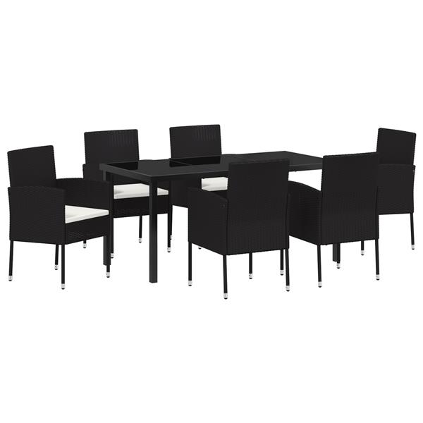 Grote foto vidaxl tuin eetset met kussen 7 pcs zwart poly riet tuin en terras tuinmeubelen