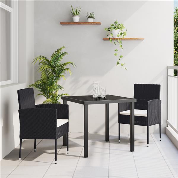 Grote foto vidaxl tuin eetset met kussen 3 pcs zwart poly riet tuin en terras tuinmeubelen