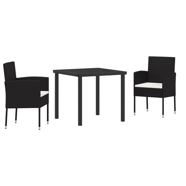 Grote foto vidaxl tuin eetset met kussen 3 pcs zwart poly riet tuin en terras tuinmeubelen