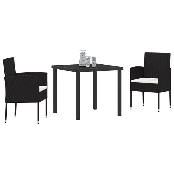 Grote foto vidaxl tuin eetset met kussen 3 pcs zwart poly riet tuin en terras tuinmeubelen