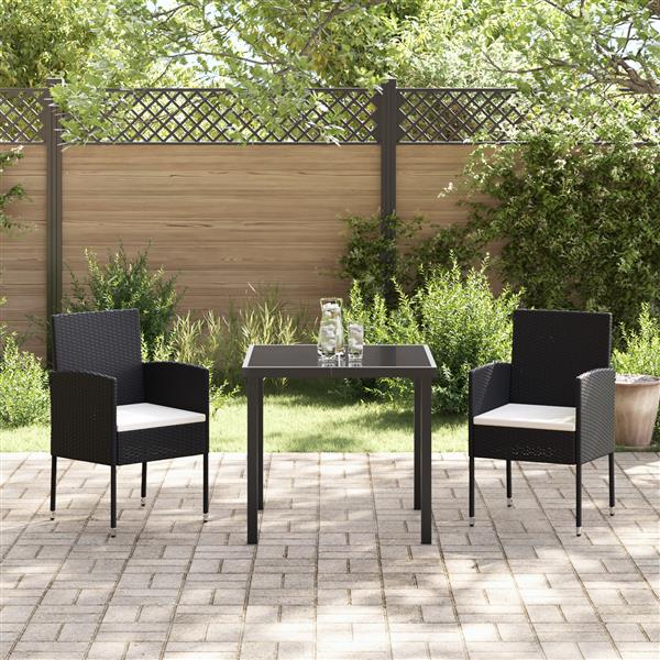 Grote foto vidaxl tuin eetset met kussen 3 pcs zwart poly riet tuin en terras tuinmeubelen