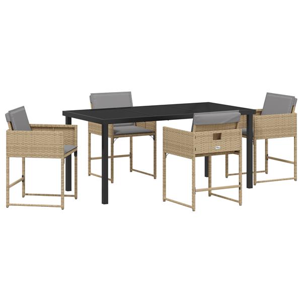 Grote foto vidaxl tuin eetset met kussen 5 pcs beige poly riet tuin en terras tuinmeubelen
