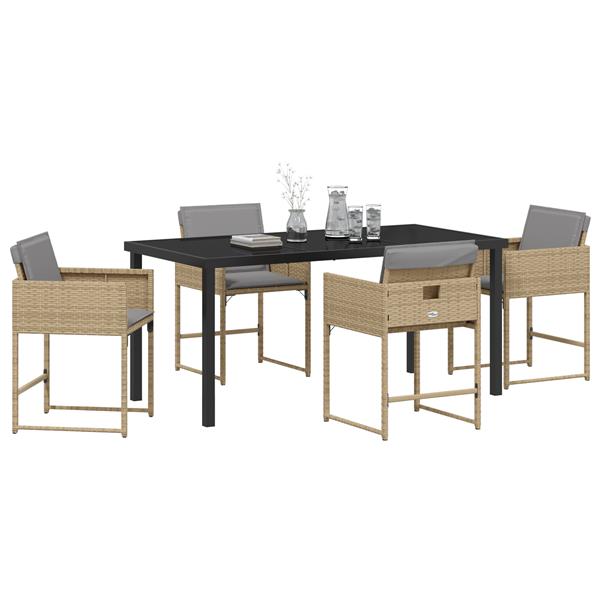 Grote foto vidaxl tuin eetset met kussen 5 pcs beige poly riet tuin en terras tuinmeubelen