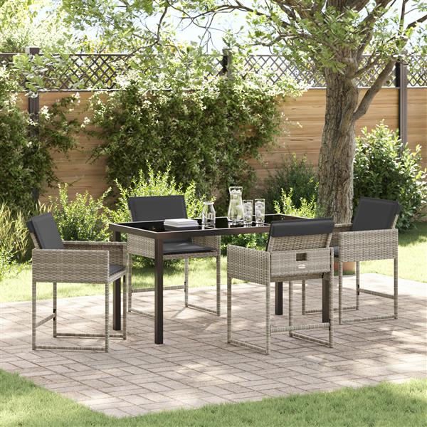 Grote foto vidaxl tuin eetset met kussen 5 pcs lichtgrijs poly riet tuin en terras tuinmeubelen
