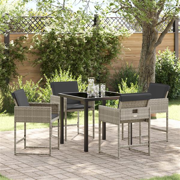Grote foto vidaxl tuin eetset met kussen 5 pcs lichtgrijs poly riet tuin en terras tuinmeubelen