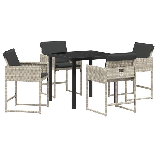 Grote foto vidaxl tuin eetset met kussen 5 pcs lichtgrijs poly riet tuin en terras tuinmeubelen