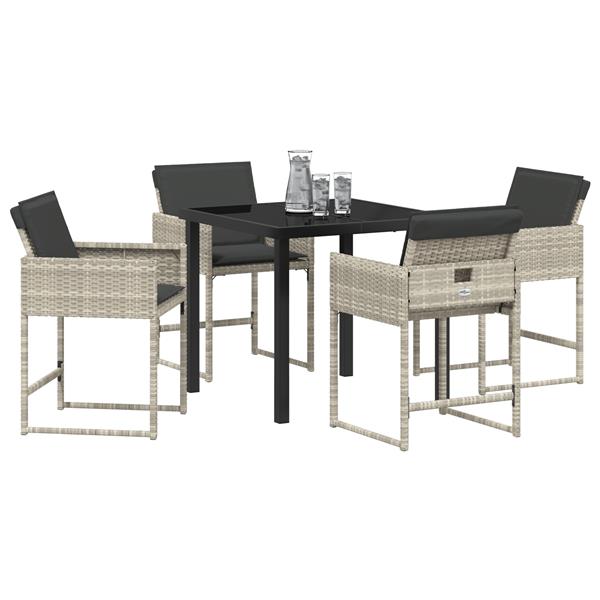 Grote foto vidaxl tuin eetset met kussen 5 pcs lichtgrijs poly riet tuin en terras tuinmeubelen