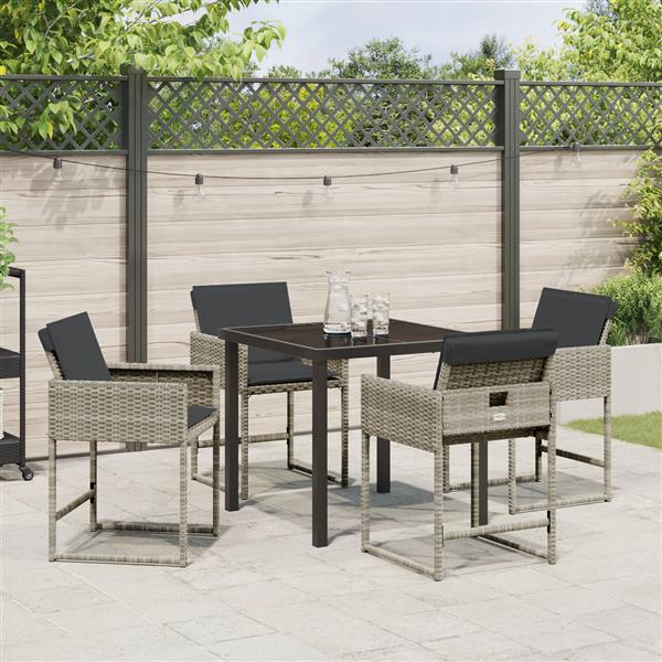 Grote foto vidaxl tuin eetset met kussen 5 pcs lichtgrijs poly riet tuin en terras tuinmeubelen