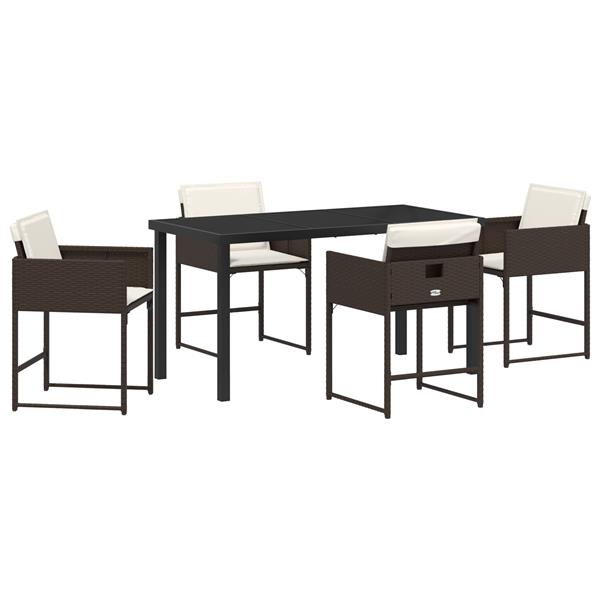 Grote foto vidaxl tuin eetset met kussen 5 pcs bruin poly riet tuin en terras tuinmeubelen