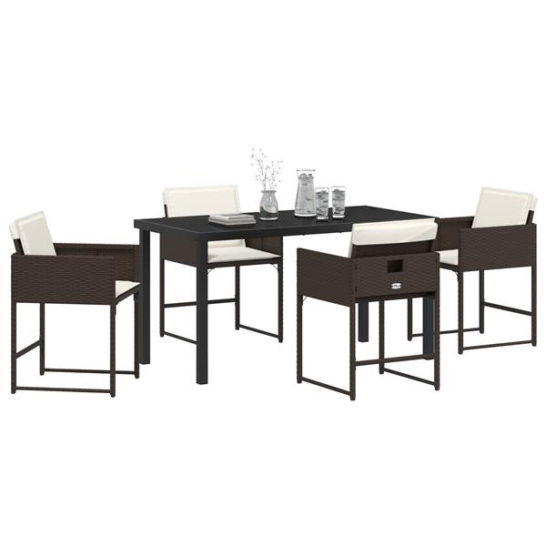Grote foto vidaxl tuin eetset met kussen 5 pcs bruin poly riet tuin en terras tuinmeubelen