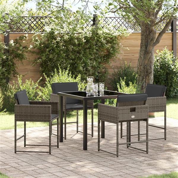 Grote foto vidaxl tuin eetset met kussen 5 pcs grijs poly riet tuin en terras tuinmeubelen