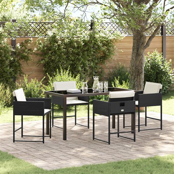 Grote foto vidaxl tuin eetset met kussen 5 pcs zwart poly riet tuin en terras tuinmeubelen