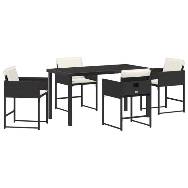 Grote foto vidaxl tuin eetset met kussen 5 pcs zwart poly riet tuin en terras tuinmeubelen