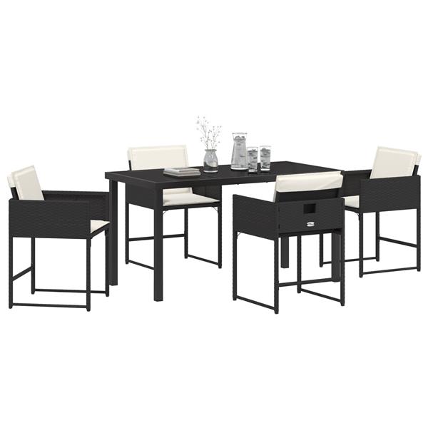 Grote foto vidaxl tuin eetset met kussen 5 pcs zwart poly riet tuin en terras tuinmeubelen