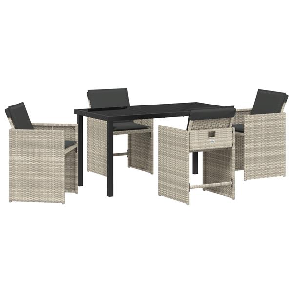Grote foto vidaxl tuin eetset met kussen 5 pcs lichtgrijs poly riet tuin en terras tuinmeubelen