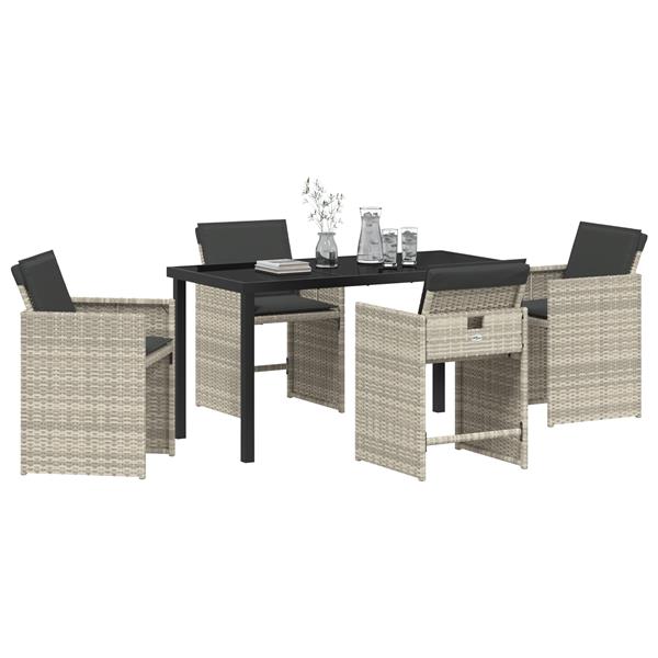 Grote foto vidaxl tuin eetset met kussen 5 pcs lichtgrijs poly riet tuin en terras tuinmeubelen