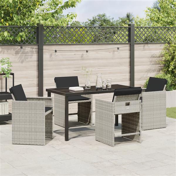 Grote foto vidaxl tuin eetset met kussen 5 pcs lichtgrijs poly riet tuin en terras tuinmeubelen