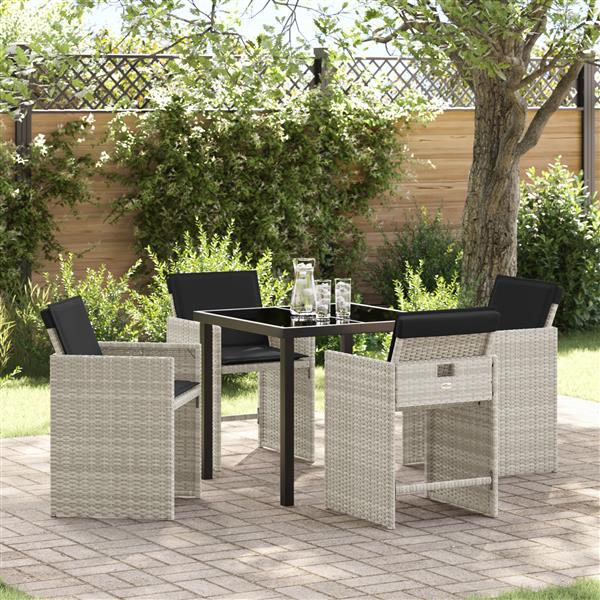 Grote foto vidaxl tuin eetset met kussen 5 pcs lichtgrijs poly riet tuin en terras tuinmeubelen