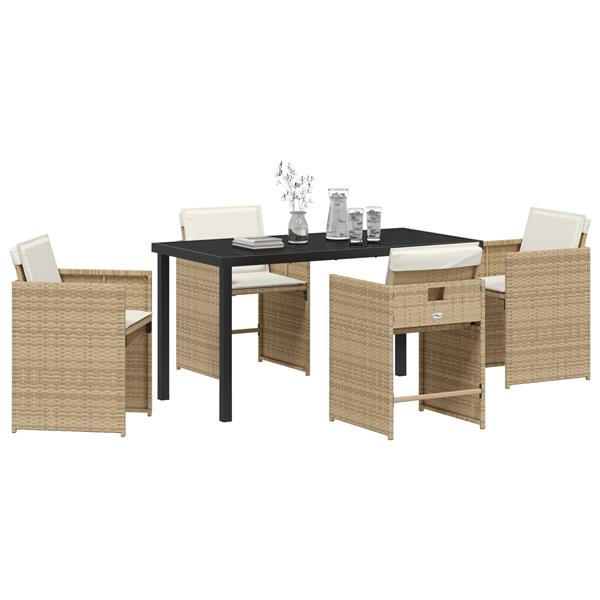 Grote foto vidaxl tuin eetset met kussen 5 pcs beige poly riet tuin en terras tuinmeubelen