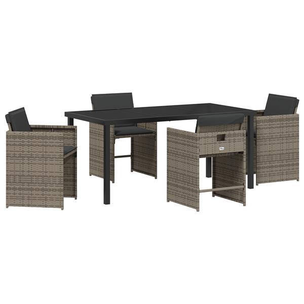 Grote foto vidaxl tuin eetset met kussen 5 pcs grijs poly riet tuin en terras tuinmeubelen