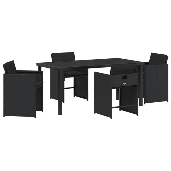 Grote foto vidaxl tuin eetset met kussen 5 pcs zwart poly riet tuin en terras tuinmeubelen