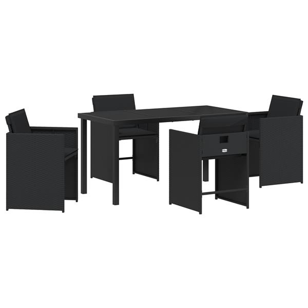 Grote foto vidaxl tuin eetset met kussen 5 pcs zwart poly riet tuin en terras tuinmeubelen