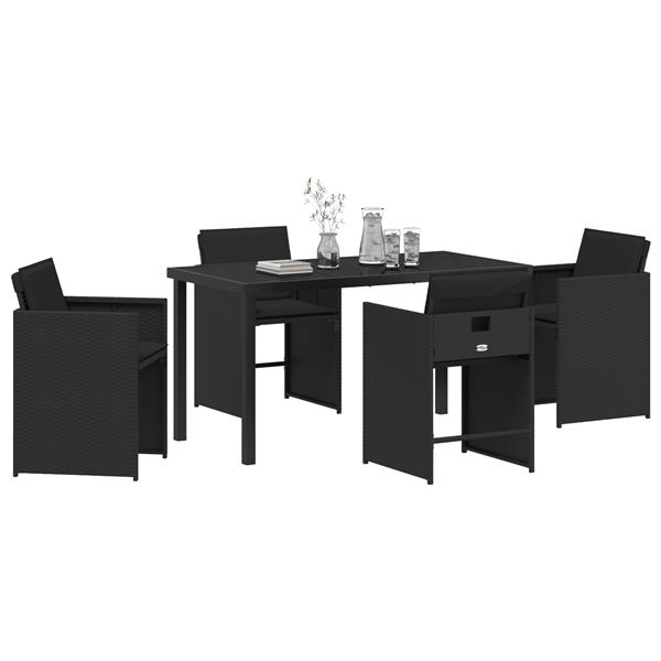 Grote foto vidaxl tuin eetset met kussen 5 pcs zwart poly riet tuin en terras tuinmeubelen