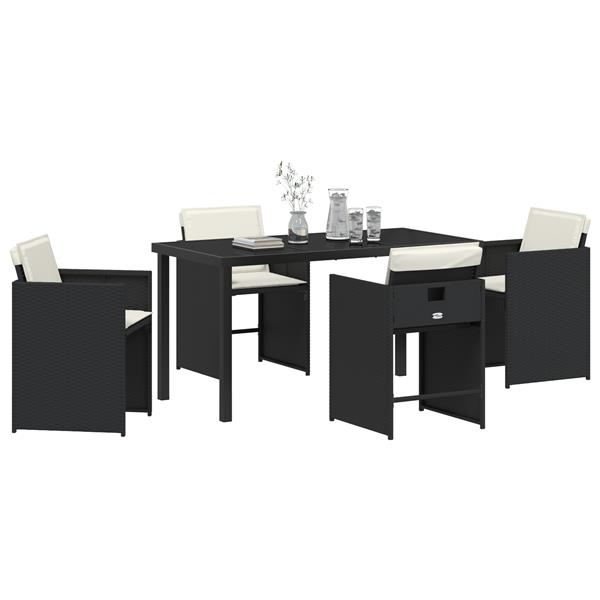 Grote foto vidaxl tuin eetset met kussen 5 pcs zwart poly riet tuin en terras tuinmeubelen