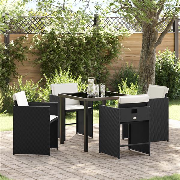 Grote foto vidaxl tuin eetset met kussen 5 pcs zwart poly riet tuin en terras tuinmeubelen