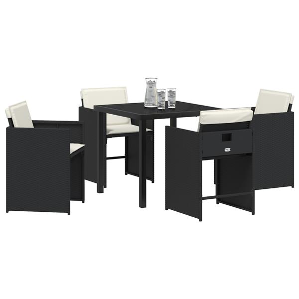 Grote foto vidaxl tuin eetset met kussen 5 pcs zwart poly riet tuin en terras tuinmeubelen