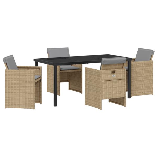 Grote foto vidaxl tuin eetset met kussen 5 pcs beige poly riet tuin en terras tuinmeubelen