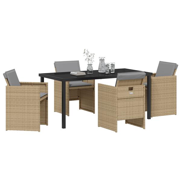Grote foto vidaxl tuin eetset met kussen 5 pcs beige poly riet tuin en terras tuinmeubelen