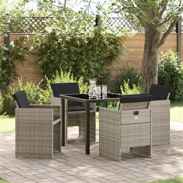 Grote foto vidaxl tuin eetset met kussen 5 pcs lichtgrijs poly riet tuin en terras tuinmeubelen