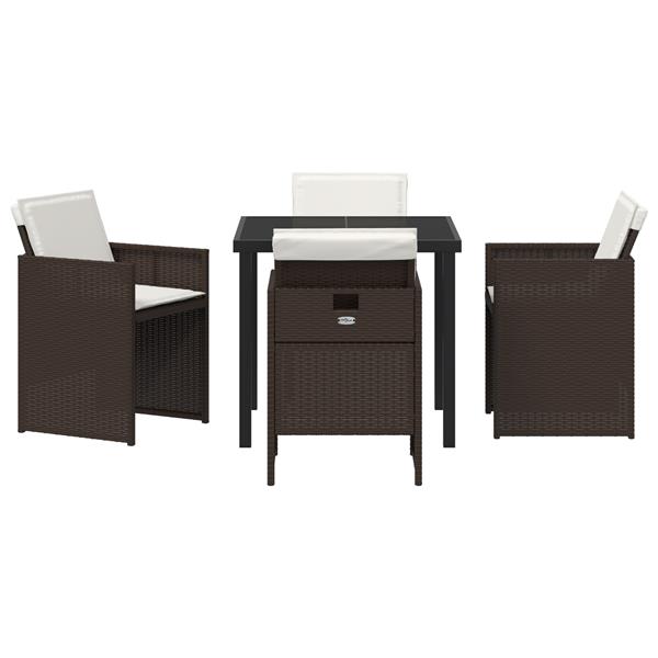 Grote foto vidaxl tuin eetset met kussen 5 pcs bruin poly riet tuin en terras tuinmeubelen