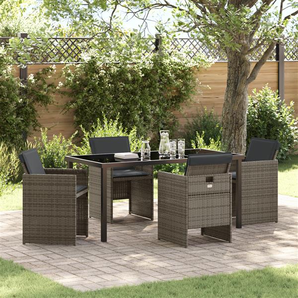 Grote foto vidaxl tuin eetset met kussen 5 pcs grijs poly riet tuin en terras tuinmeubelen