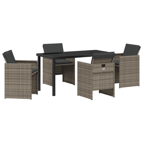 Grote foto vidaxl tuin eetset met kussen 5 pcs grijs poly riet tuin en terras tuinmeubelen