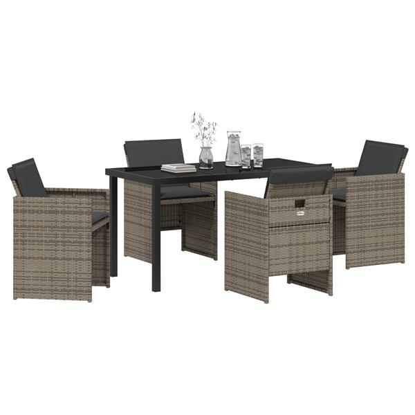 Grote foto vidaxl tuin eetset met kussen 5 pcs grijs poly riet tuin en terras tuinmeubelen