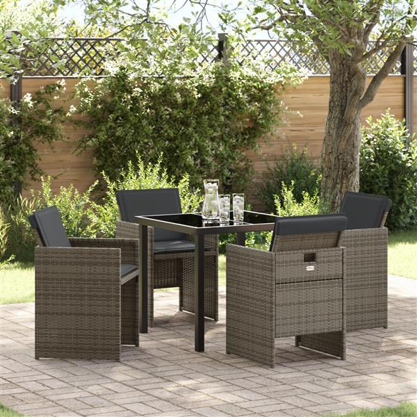 Grote foto vidaxl tuin eetset met kussen 5 pcs grijs poly riet tuin en terras tuinmeubelen