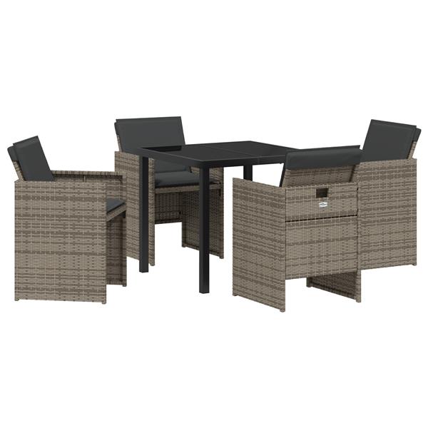 Grote foto vidaxl tuin eetset met kussen 5 pcs grijs poly riet tuin en terras tuinmeubelen