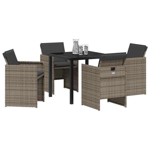 Grote foto vidaxl tuin eetset met kussen 5 pcs grijs poly riet tuin en terras tuinmeubelen