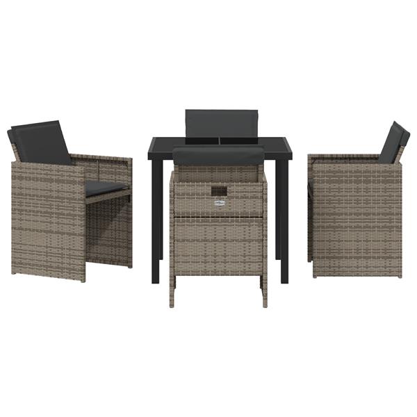 Grote foto vidaxl tuin eetset met kussen 5 pcs grijs poly riet tuin en terras tuinmeubelen
