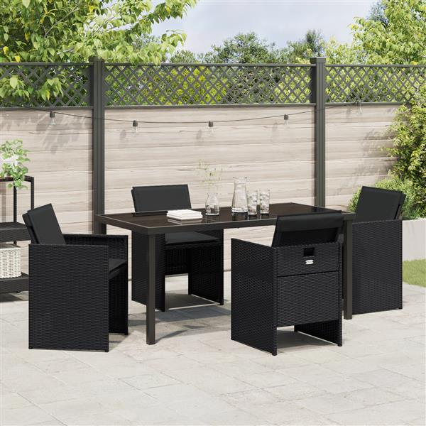 Grote foto vidaxl tuin eetset met kussen 5 pcs zwart poly riet tuin en terras tuinmeubelen